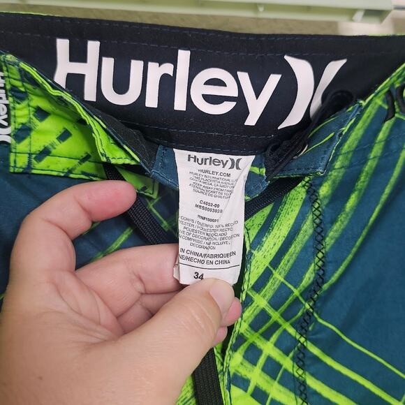 Hurley green and yellow patterned board shorts Men's size 34 swim drawstring - Picture 4 of 5